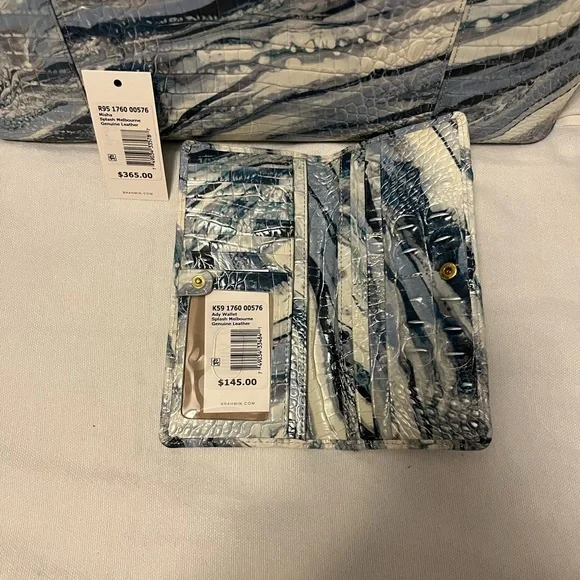 Brahmin Leather Misha Splash Tote Bag EUC Blue & White W/ Matching Wallet - Picture 15 of 16